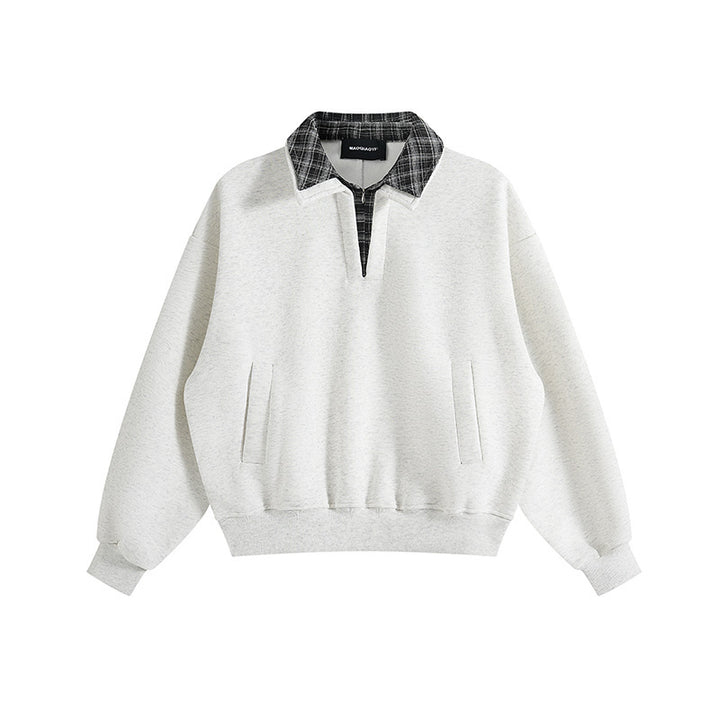 Unisex Oversized Sweatshirt with inset check shirt collar and half zipper Mune Fashion