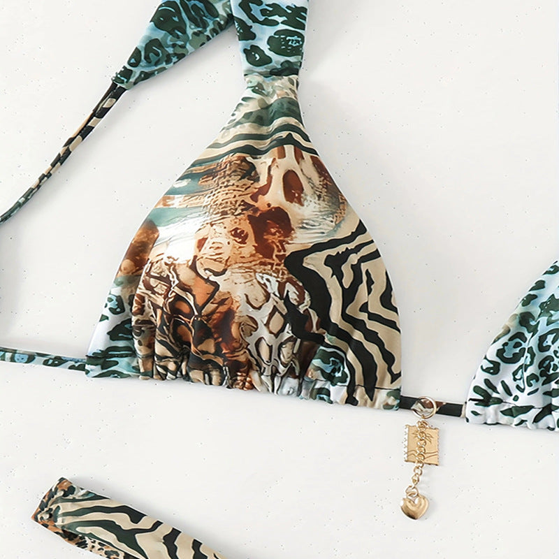 Women's triangle bikini with unique animal print and elegant ties Mune Fashion