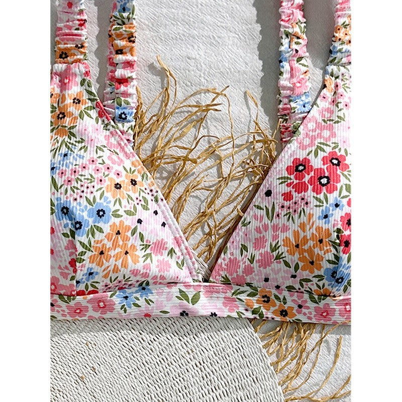Women's Triangle Bikini Top with Floral Design and Adjustable Straps Mune Fashion