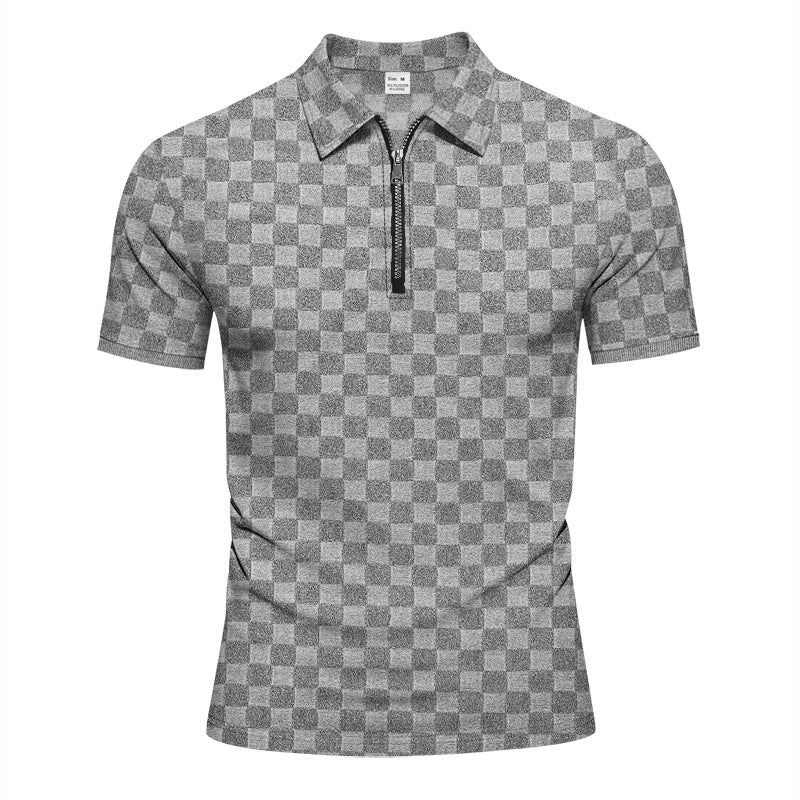 Men's short half-zip polo shirt made of structured waffle piqué with shirt collar and fitted silhouette Mune Fashion