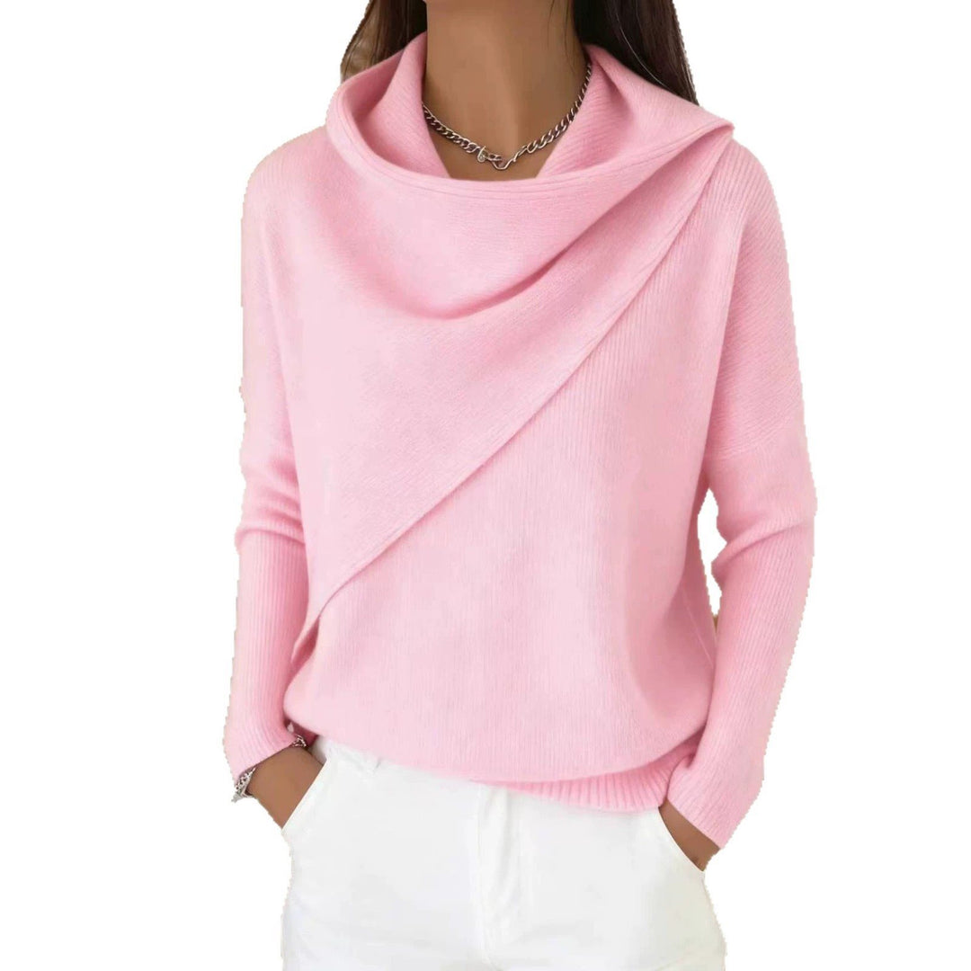 Women's Asymmetric Chunky Knit Sweater with Shawl Collar Mune Fashion