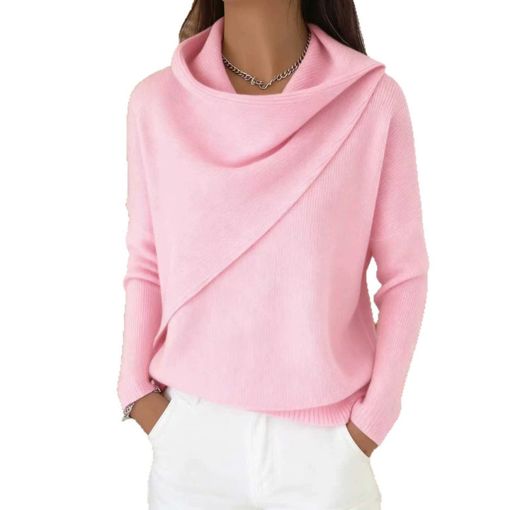 Women's Asymmetric Chunky Knit Sweater with Shawl Collar Mune Fashion