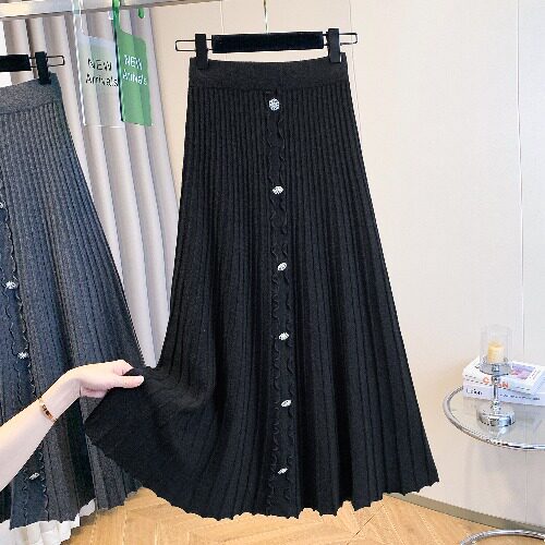 Women's Elegant Pleated Maxi Skirt with Button Details Mune Fashion