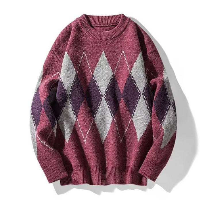 Ladies fashionable chunky knit sweater with diamond pattern Mune Fashion