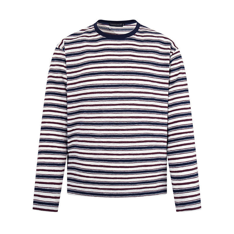 Men's Striped Long Sleeve Shirt made of Cotton Blend with Round Neck and Fine Texture Mune Fashion