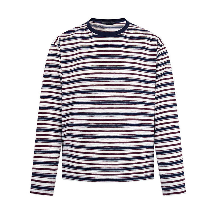 Men's Striped Long Sleeve Shirt made of Cotton Blend with Round Neck and Fine Texture Mune Fashion