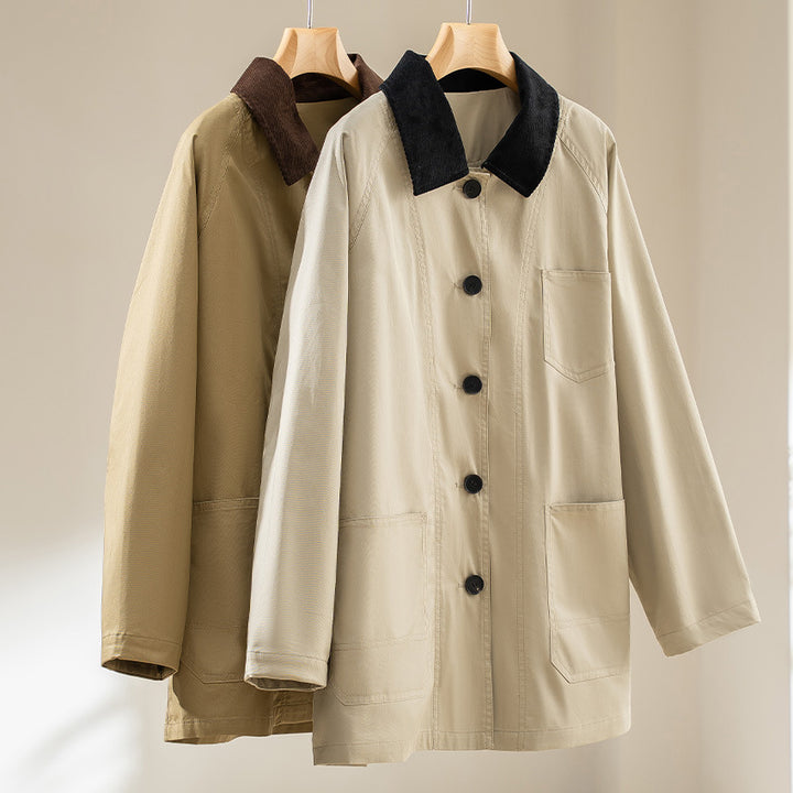 Women's Oversized Cotton Utility Jacket with Contrast Collar and Patch Pockets Mune Fashion