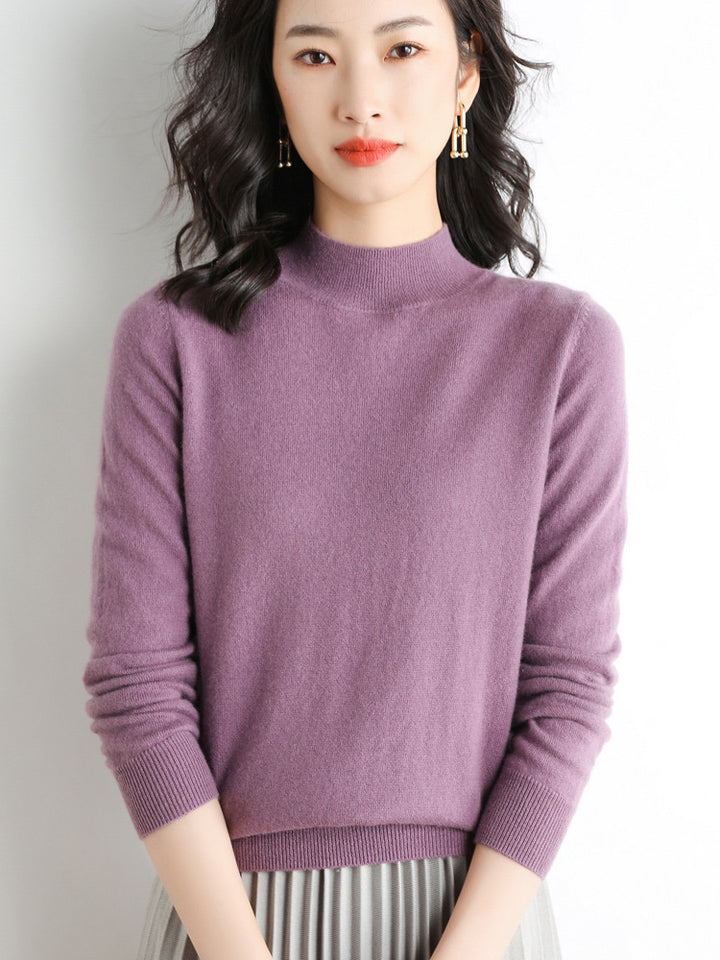 Women's Short Roll Neck Fine Knit Sweater with Light Mohair Effect Mune Fashion
