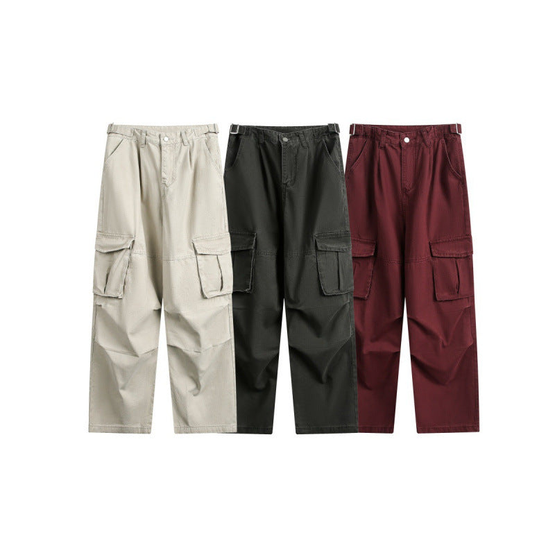 Men's Utility Cargo Pants with Wide Leg, Flap Pockets and Adjustable Waist Mune Fashion