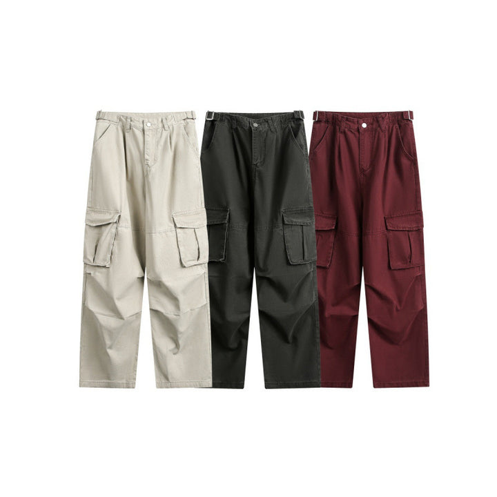 Men's Utility Cargo Pants with Wide Leg, Flap Pockets and Adjustable Waist Mune Fashion