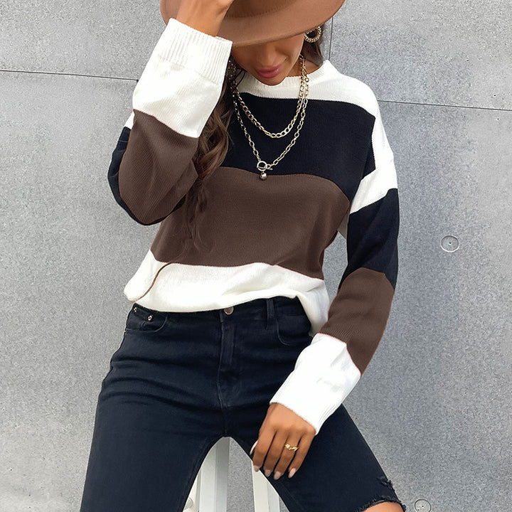 Women's Casual Knit Sweater with Color Block Design Mune Fashion