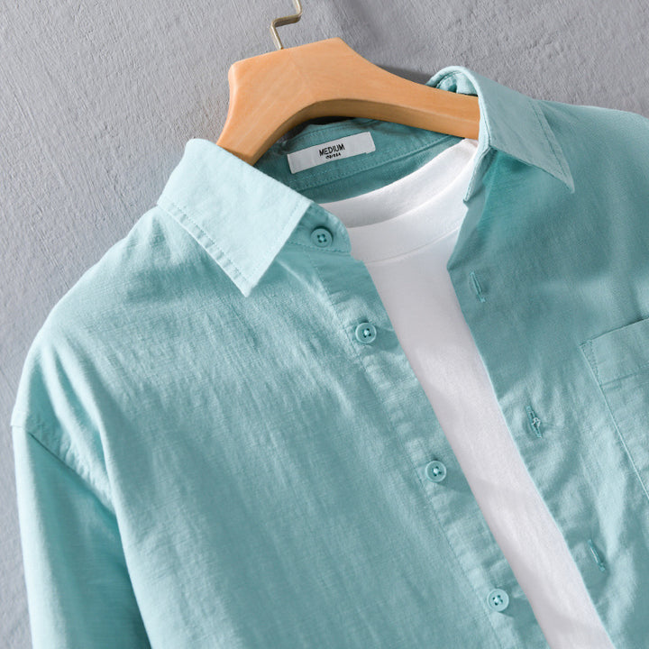 Men's Breathable Relaxed Shirt made of Linen-Cotton Blend with Chest Pocket and Classic Button Placket Mune Fashion
