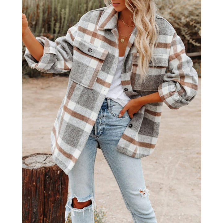 Women's Oversize Check Shirt Jacket with Chest Pockets and Soft Flannel Mune Fashion