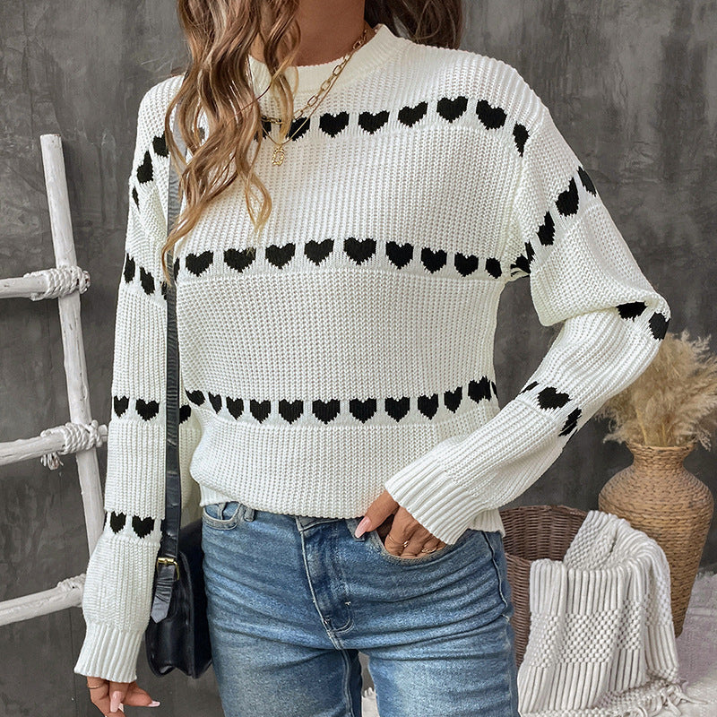 Women's Cozy Knit Sweater with Heart Pattern Mune Fashion