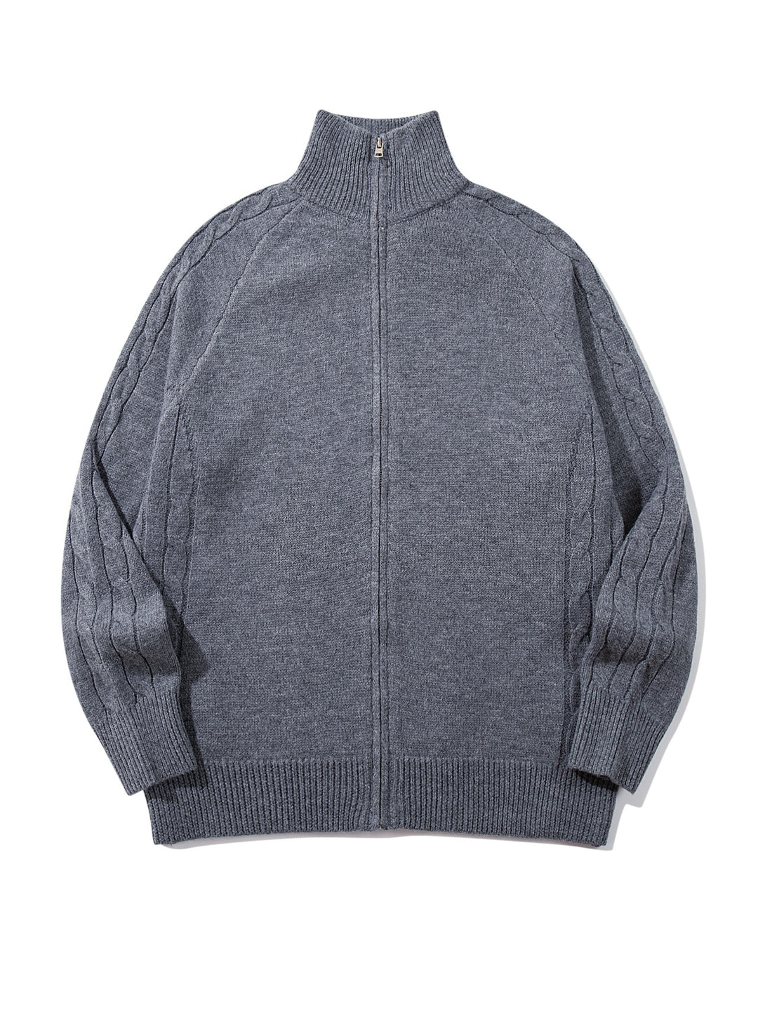 Men's bulky knit zip jacket with funnel collar, raglan sleeves, and cable pattern Mune Fashion