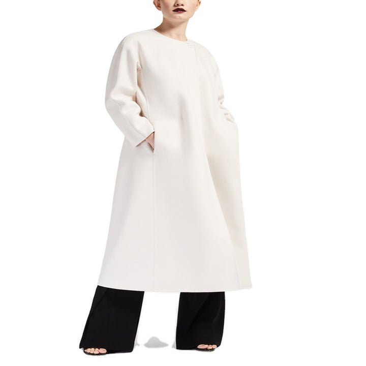 Women Oversize Coat with Round Neck and Concealed Button Placket Mune Fashion