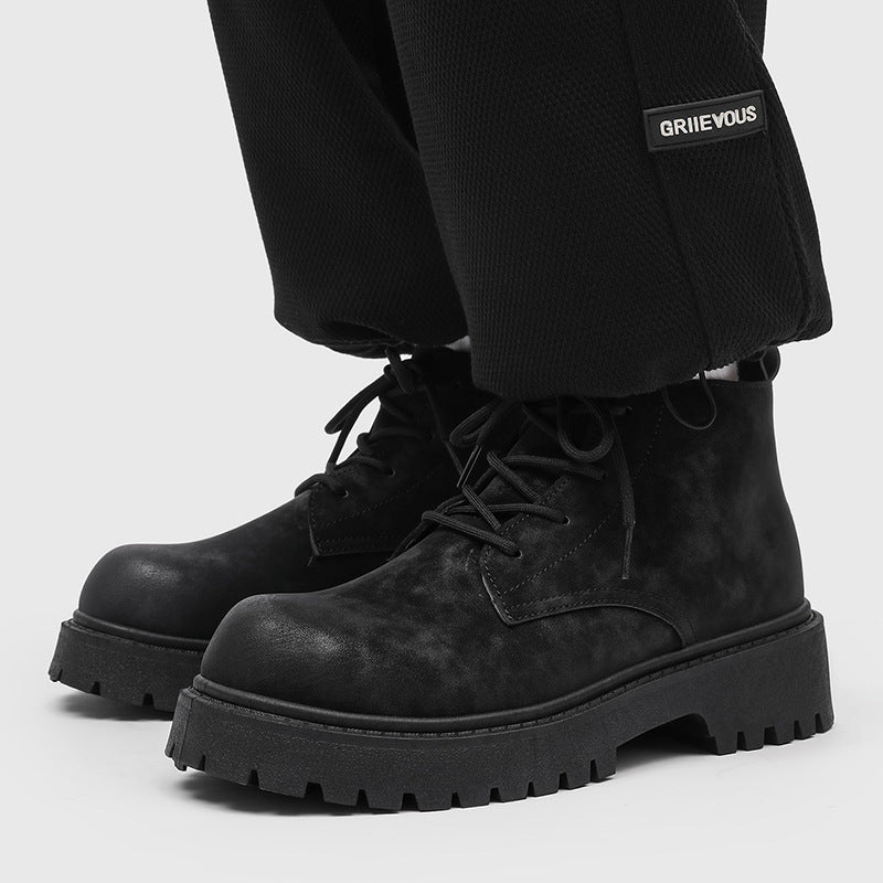 Men's Lace-up Combat Style Boots with Distinctive Tread Sole Mune Fashion