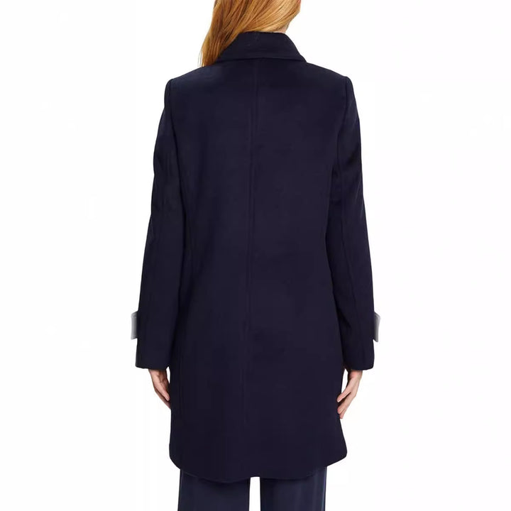 Women's Mid-length Double-breasted Navy-inspired Wool-blend Peacoat with Flap Pockets Mune Fashion