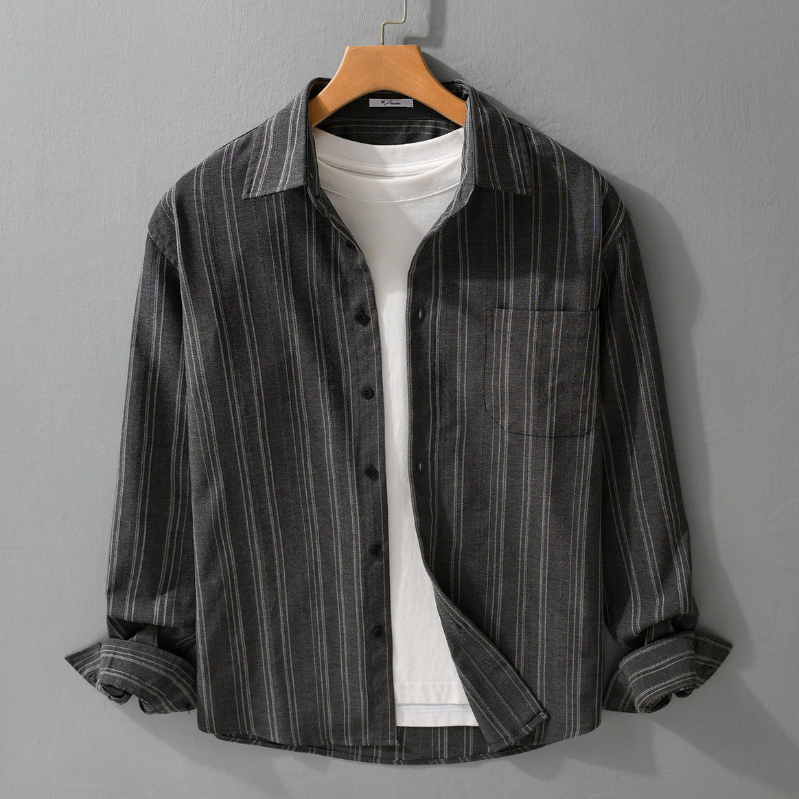 Men's Relaxed-Stripe Shirt Jacket made of fine cotton twill with patch chest pocket Mune Fashion