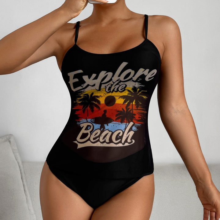 Women's beach top with colorful graphic design and matching bikini bottom Mune Fashion