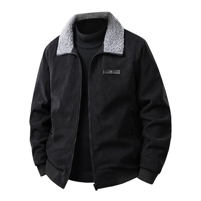 Men's corduroy college jacket with Sherpa collar, zipper, and practical side pockets Mune Fashion