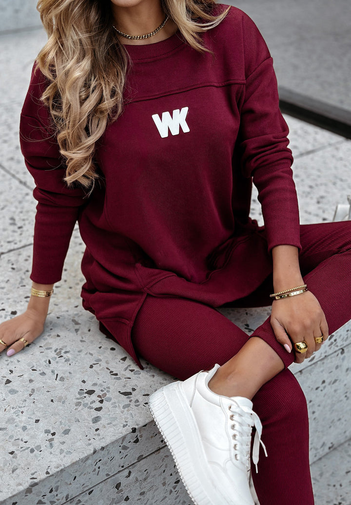 Women's Oversize Long Sweatshirt with Side Slits and High Waist Ribbed Leggings Set Mune Fashion