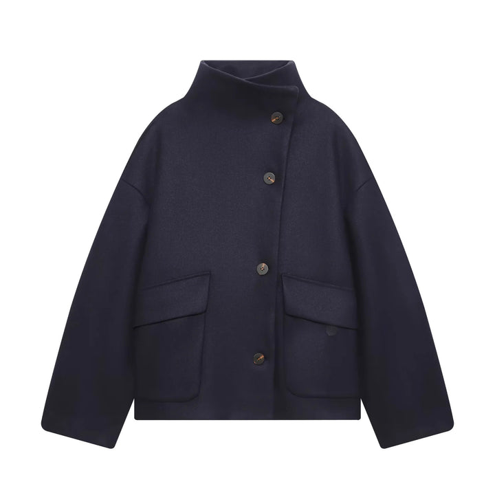 Women's trendy oversized wool blend jacket with high stand-up collar and large patch pockets Mune Fashion