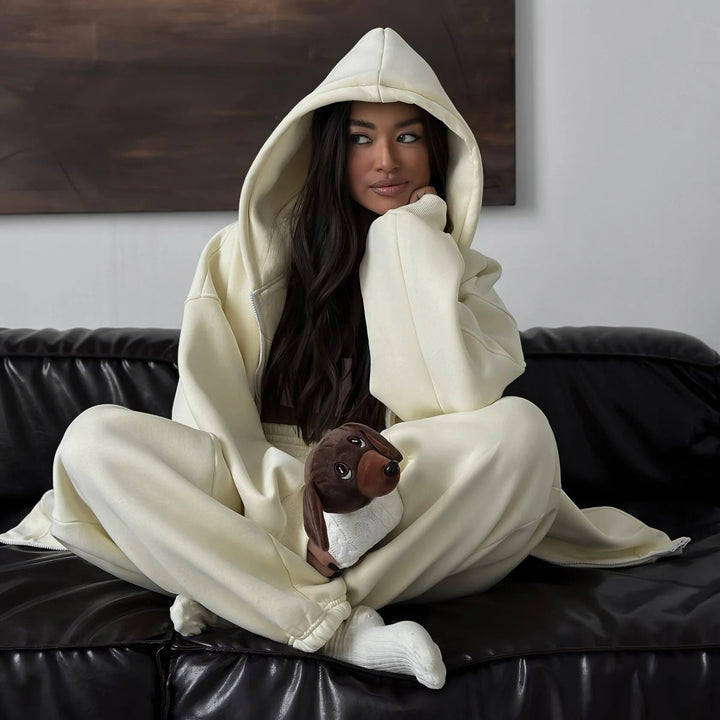 Women's Oversize Hoodie Jacket with Concealed Zipper and Comfortable Scuba Look Mune Fashion