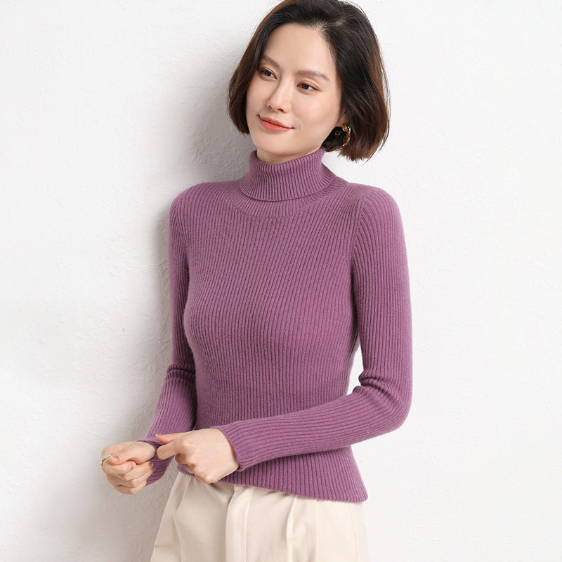Women's Tailored Fine Knit Turtleneck Sweater with Fine Ribbed Texture and Cashmere Look Mune Fashion