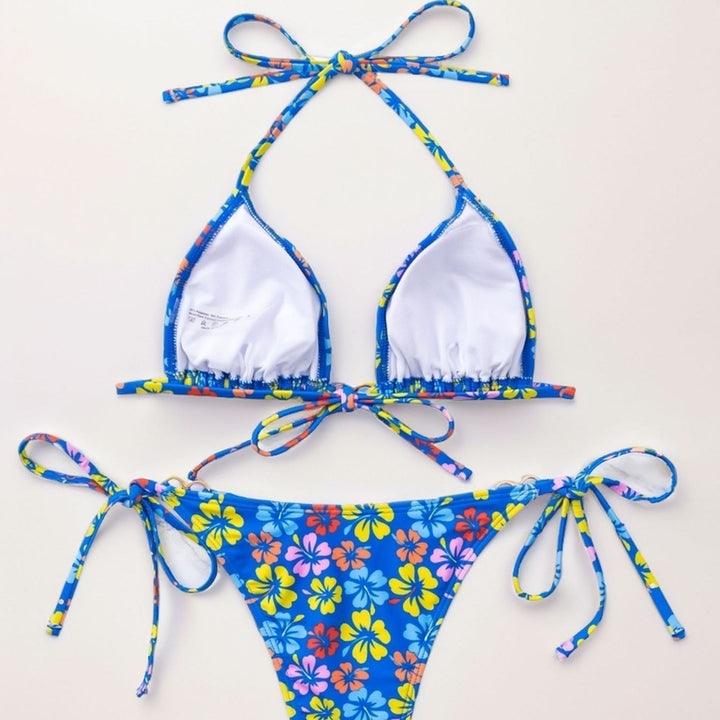 Women's triangle bikini with refined ties and colorful floral pattern Mune Fashion