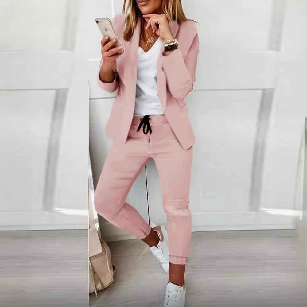 Women's two-piece blazer jogger set with tailored blazer and elastic waistband trousers Mune Fashion
