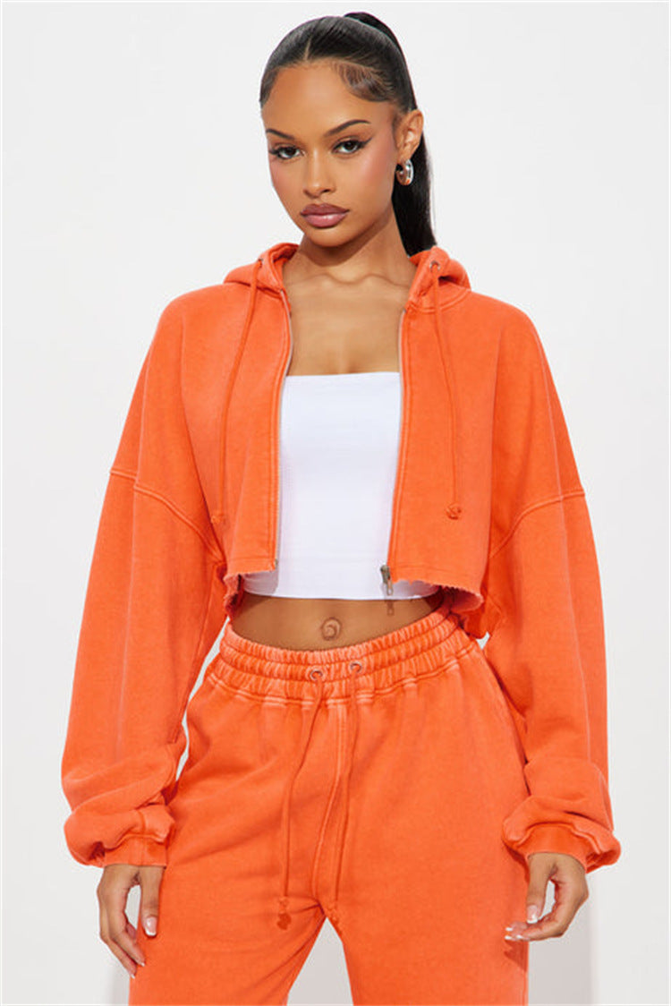 Women's Hooded Crop Top and Loose Jogging Pants Lounge Set made of Soft Fleece Mune Fashion