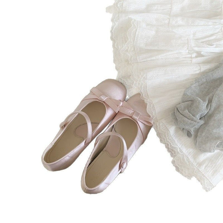 Women's Satin Mary-Jane Ballerinas with Ankle Strap, Bow Application and Comfort Insole Mune Fashion
