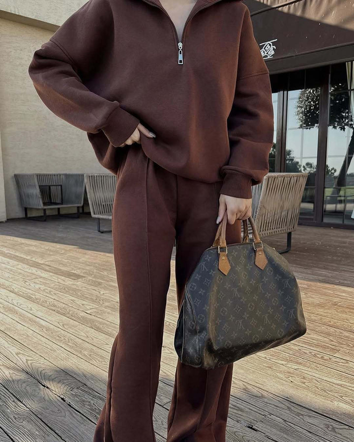 Women nan Oversize Sweatshirt with Half Zip and Loose Jogging Pants Set Mune Fashion