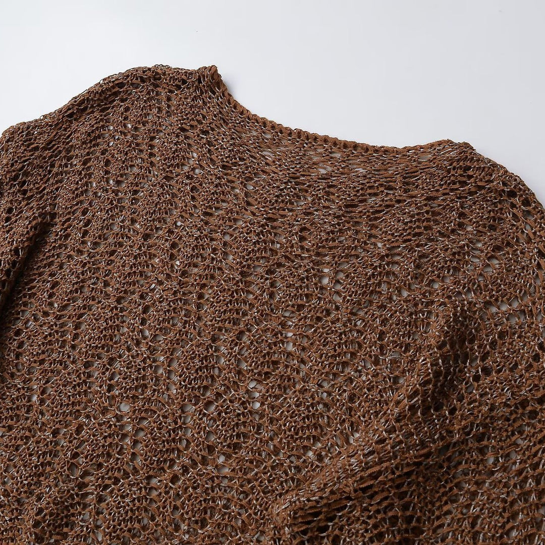 Women's Loose Crocheted Cropped Sweater with Wide Fit Mune Fashion