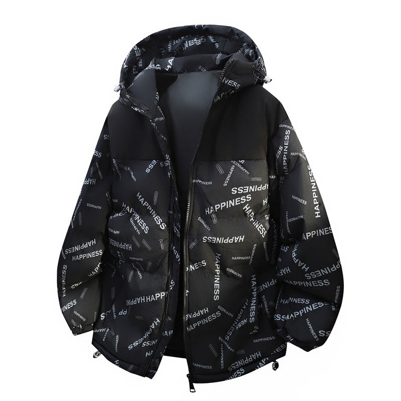 Unisex Oversize Padded Hoodie Jacket with Allover Print & Contrast Yoke Mune Fashion