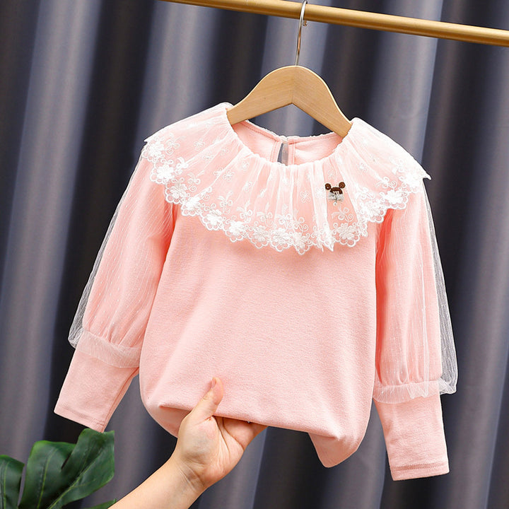 Girls sweatshirt with elegant lace and transparent puff sleeves Mune Fashion