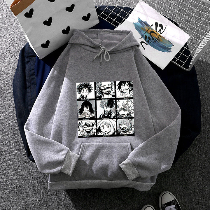 Unisex hoodie with square manga character collage, slightly oversized fit and kangaroo pocket Mune Fashion