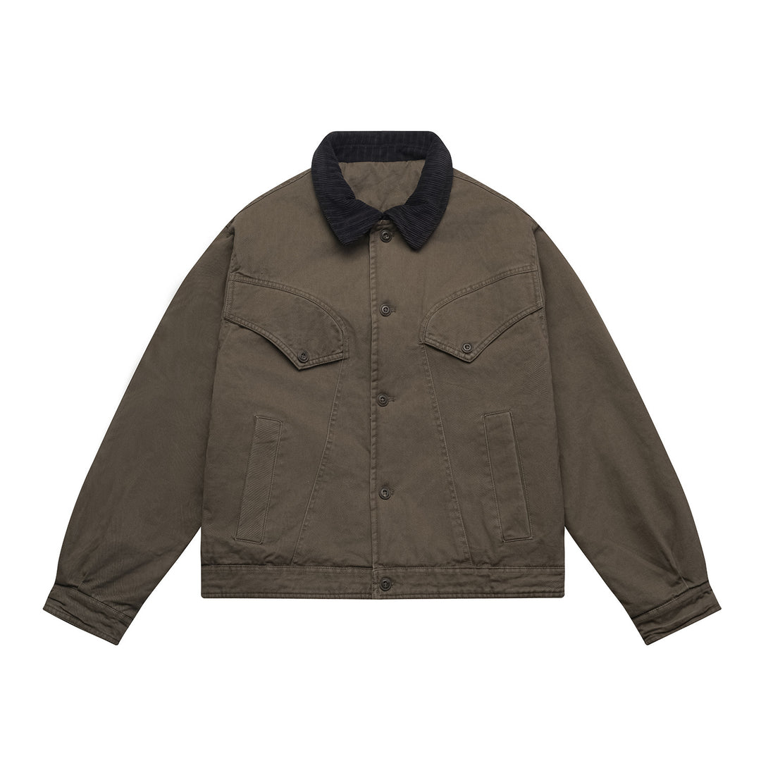 Men's Oversized Canvas Blouson Jacket with Cord Collar and Flap Pockets Mune Fashion