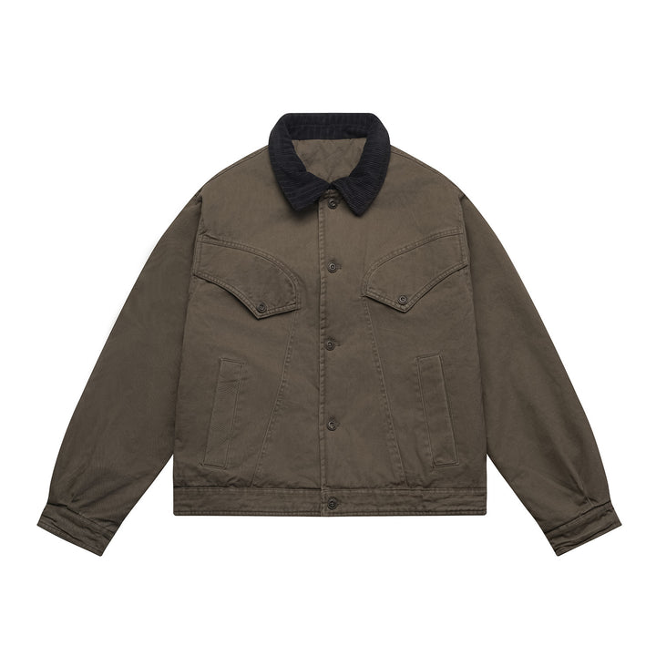 Men's Oversized Canvas Blouson Jacket with Cord Collar and Flap Pockets Mune Fashion