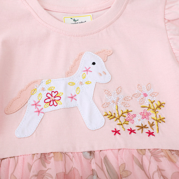Girls' tulle dress with floral design and adorable bunny appliqués Mune Fashion