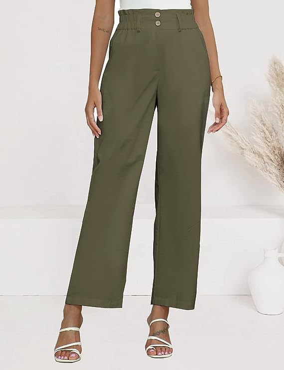 Women High-Waisted Paperbag Pants with Wide Leg Mune Fashion