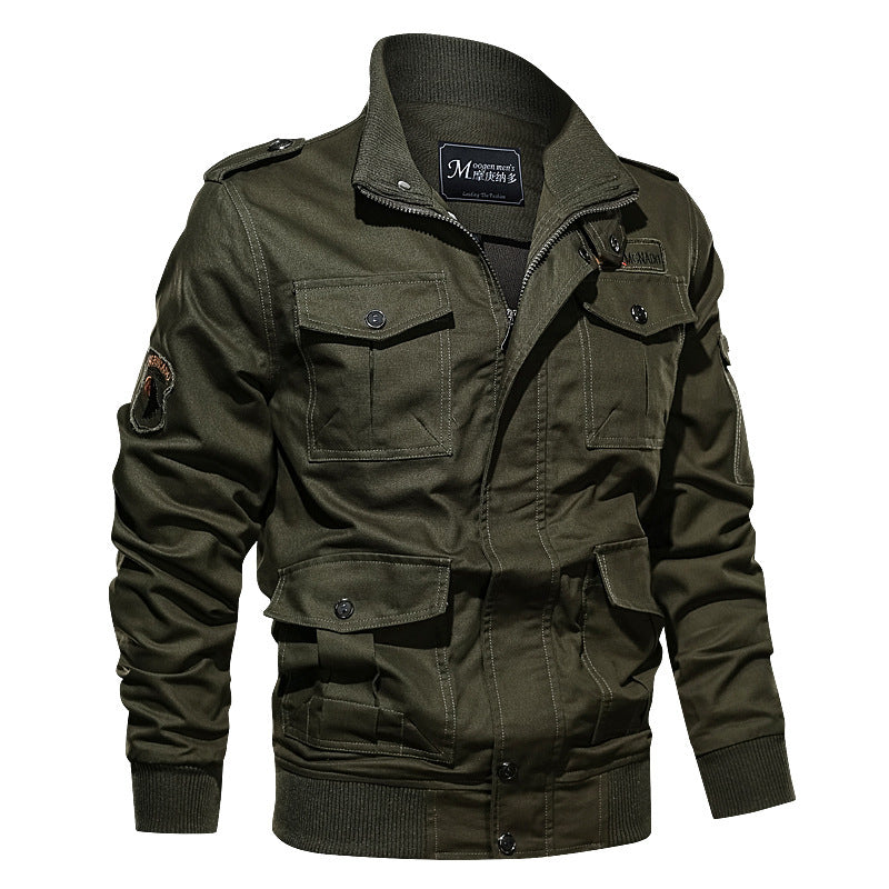 Men's Canvas Bomber Jacket with Epaulettes, Multiple Flap Pockets and Ribbed Cuffs Mune Fashion