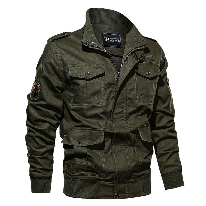 Men's Canvas Bomber Jacket with Epaulettes, Multiple Flap Pockets and Ribbed Cuffs Mune Fashion
