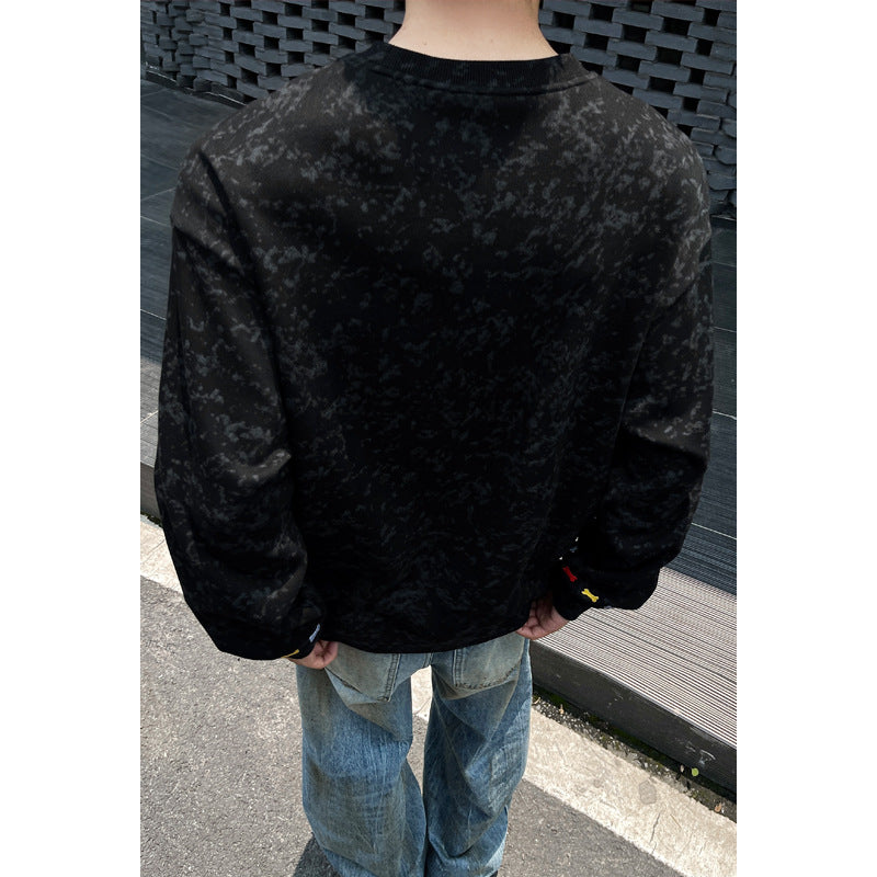 Men's Oversize Sweatshirt with Marble Effect and Colorful Bone Embroidery Mune Fashion
