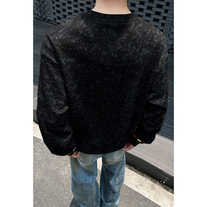 Men's Oversize Sweatshirt with Marble Effect and Colorful Bone Embroidery Mune Fashion
