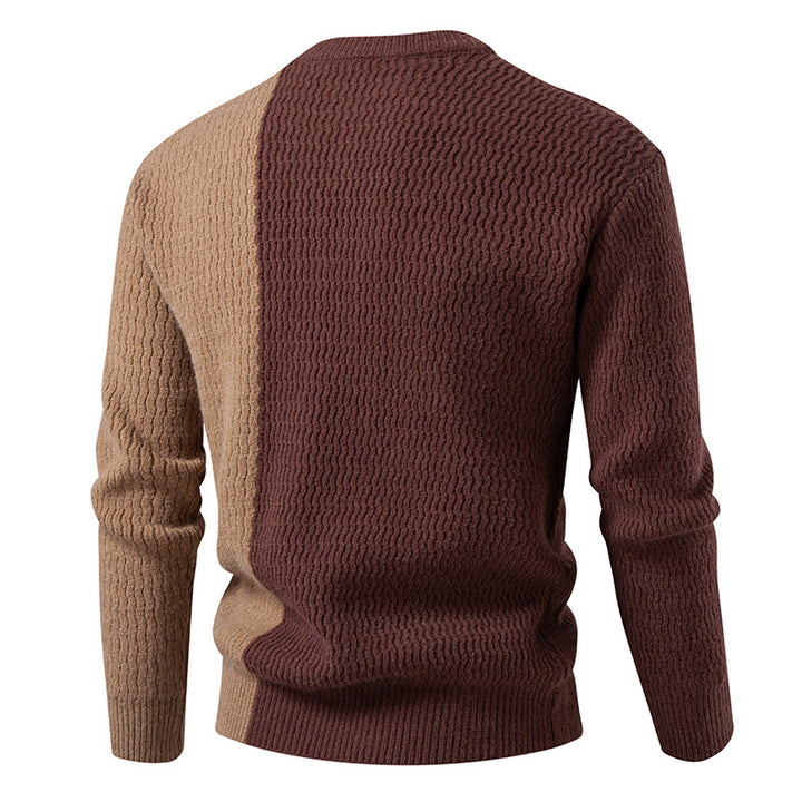 Men's two-tone structured knit sweater with decorative band detail and round neck Mune Fashion