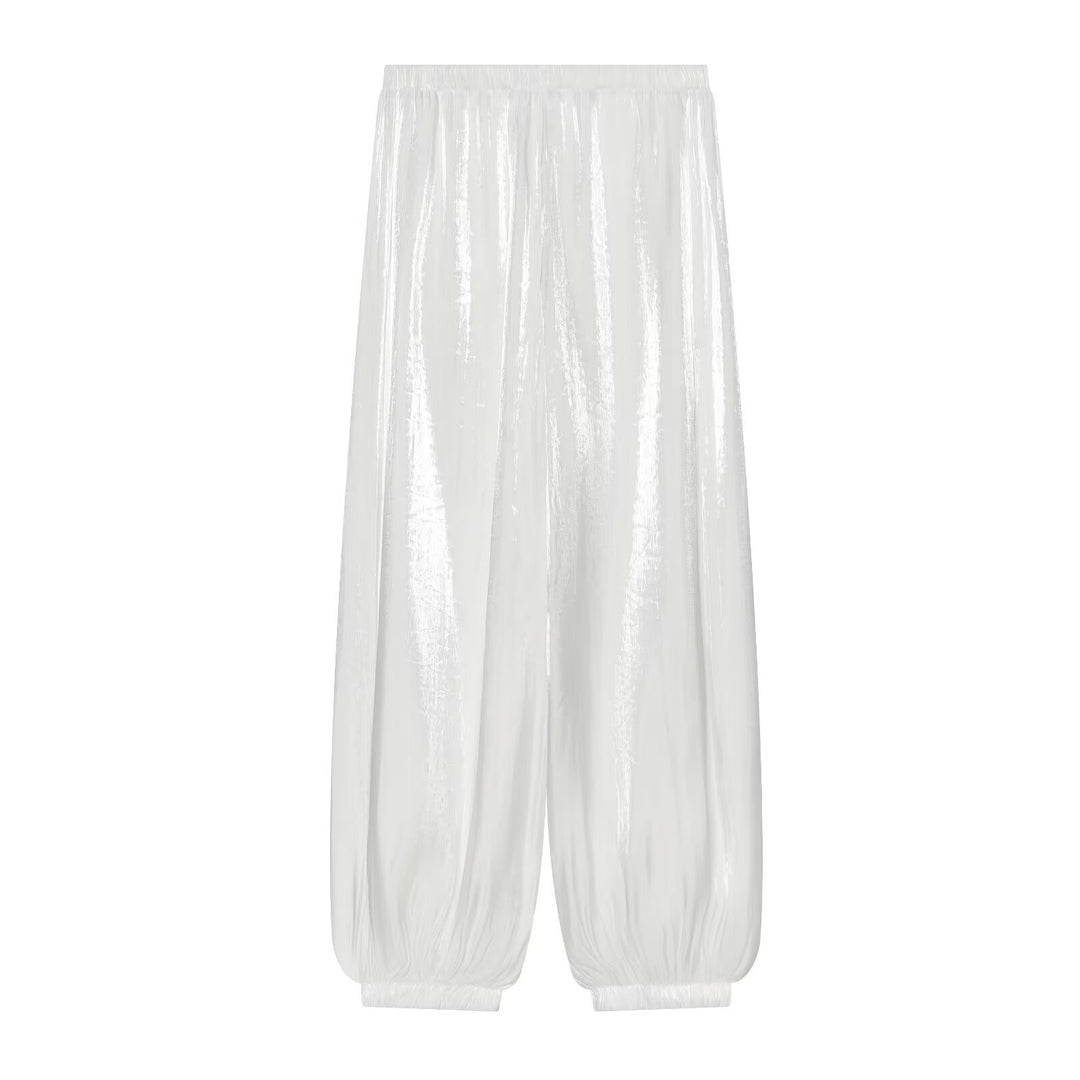Women's Pleated Shiny High-Waist Palazzo Jogger Mune Fashion