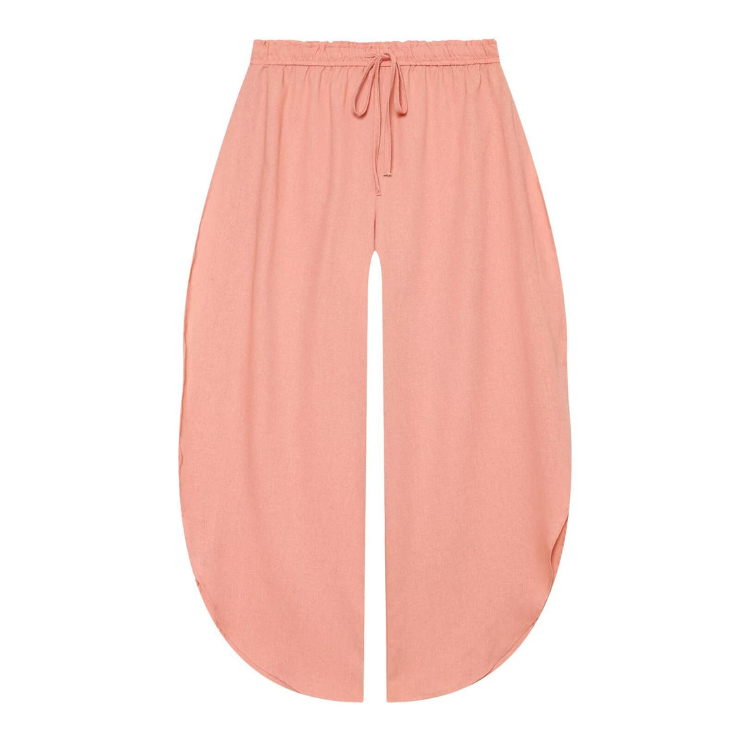 Ladies Beach Midi Skirt with Drawstring Waist, Front Slit and Rounded Hem Mune Fashion