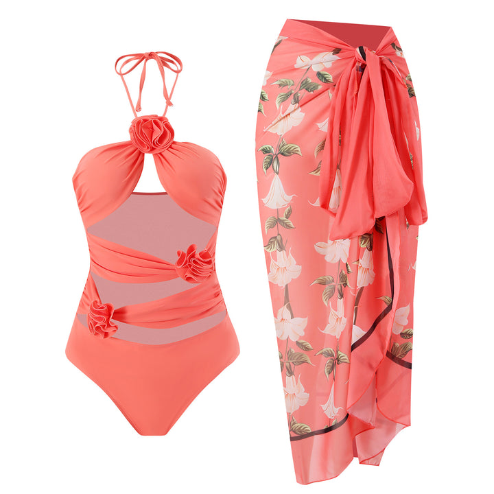 Ladies' one-piece swimsuit with floral details and transparent insert Mune Fashion